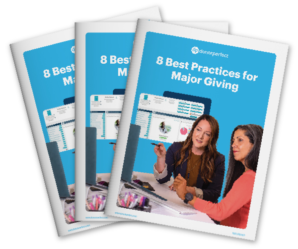DonorPerfect Resource: 8 Best Practices for major giving ebook mockup
