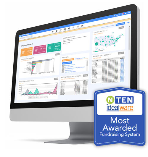 NTEN IdealWare Most Awarded Fundraising Software Badge on DonorPerfect Desktop