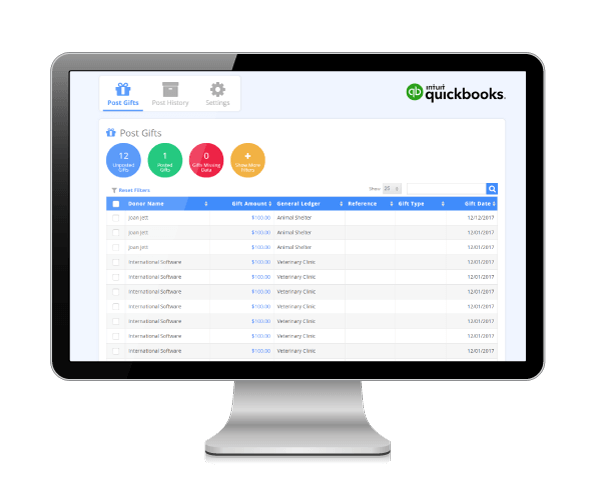 QuickBooks integrated with DonorPerfect screenshot