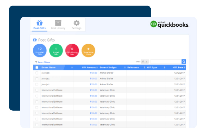 Screen of Quickbooks integration with DonorPerfect
