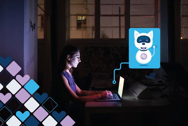 Woman on computer with ai bot
