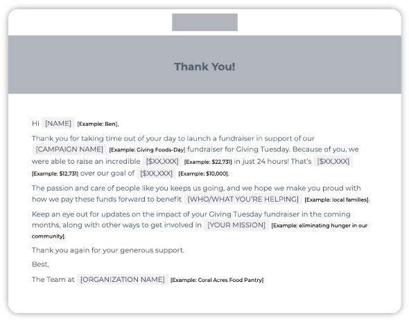 Giving Tuesday thank you email template mockup
