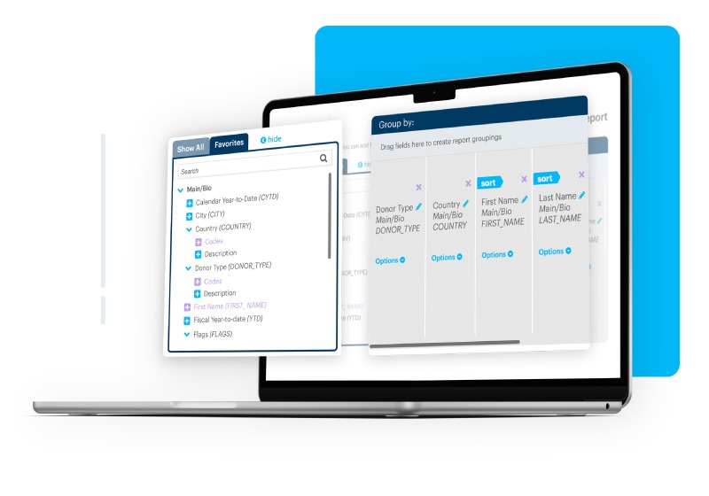 DonorPerfect Custom Report Builder mockup