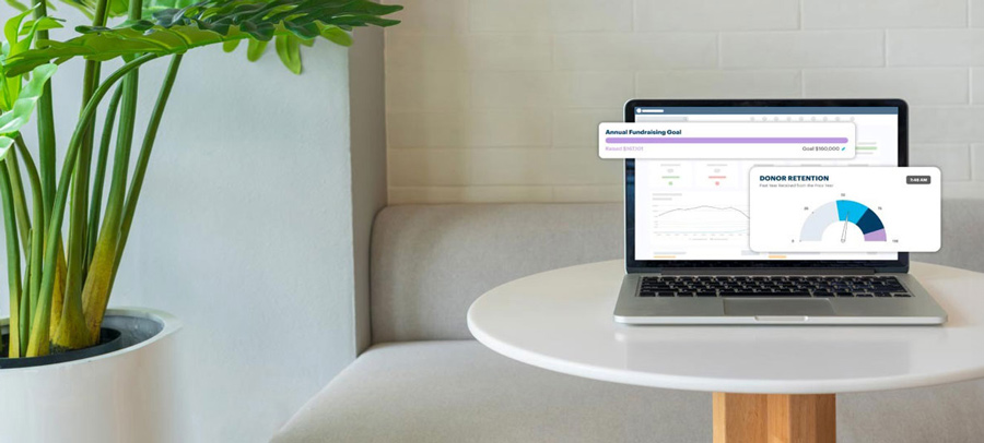 DonorPerfect dashboard example on a laptop