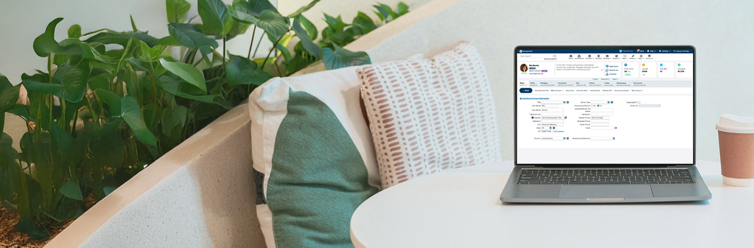 Computer displaying DonorPerfect Donor Profile