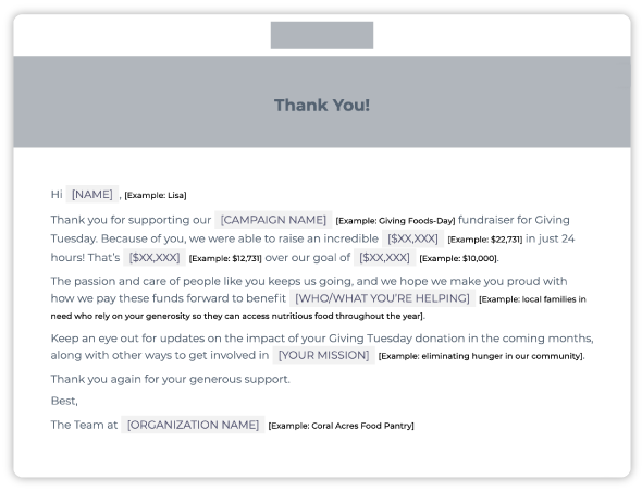 Giving Tuesday thank you email template