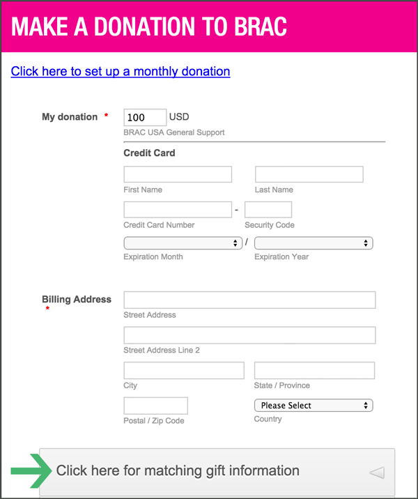 Matching Gifts Donation Form Click-to-access Example