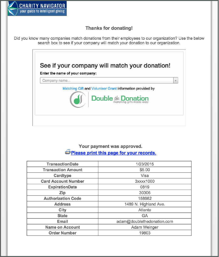 Thanks Donation Confirmation Matching Gifts Example