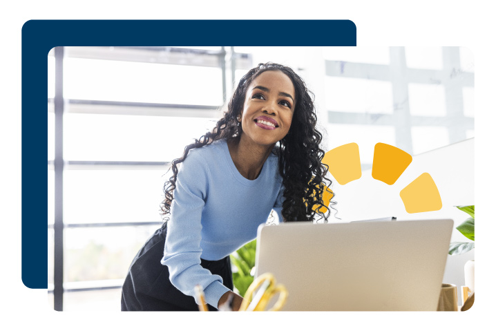 nonprofit employee having a great idea at her computer 