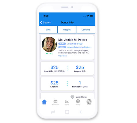 DonorPerfect Mobile App Donor Profile