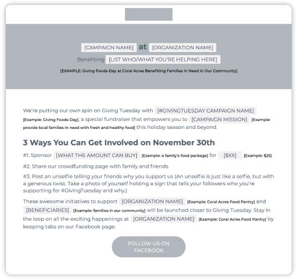 Giving Tuesday campaign reveal email template 