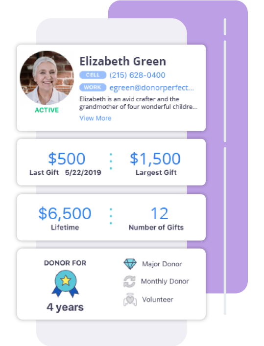 Example of the DonorPerfect mobile Donor Profile