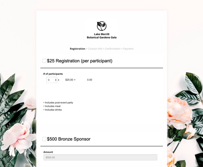 Example event registration form