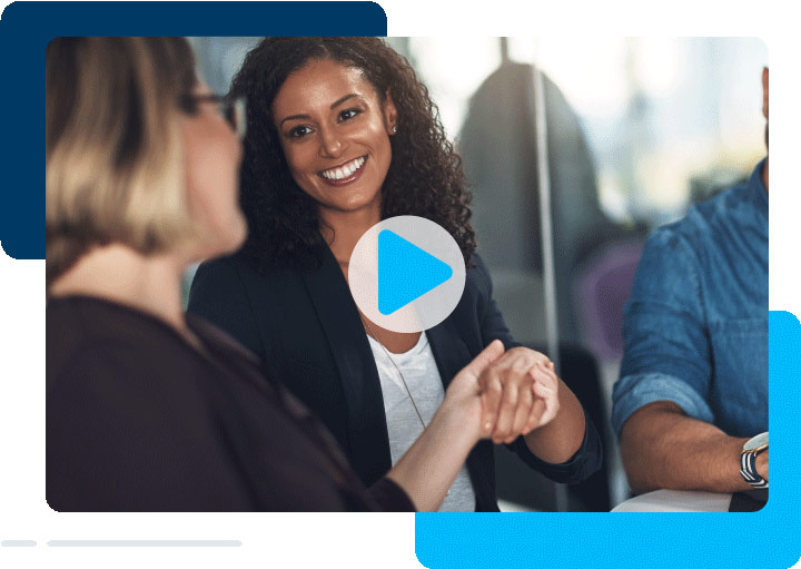 Video Thumbnail with an image of two women shaking hands in a professional environment