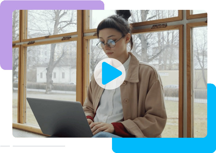 Video thumbnail with an image of a woman on a laptop