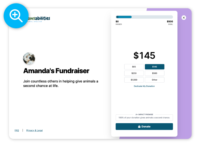 givecloud crowdfunding form screenshot