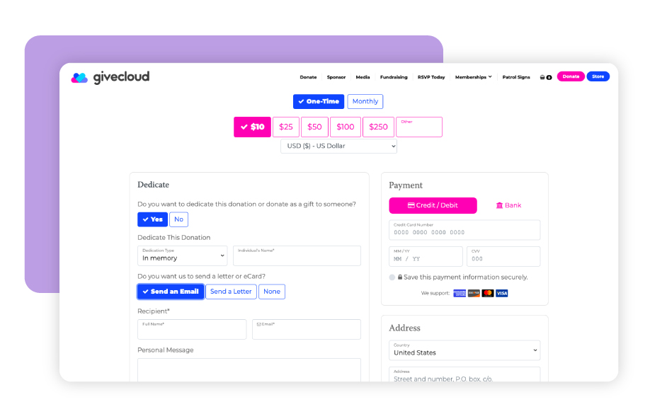 example of a givecloud giving page built with donors in mind