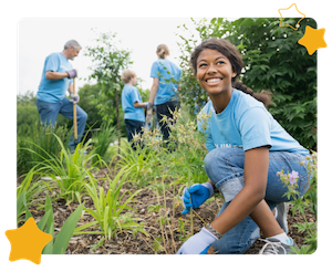 young girl volunteering in her community