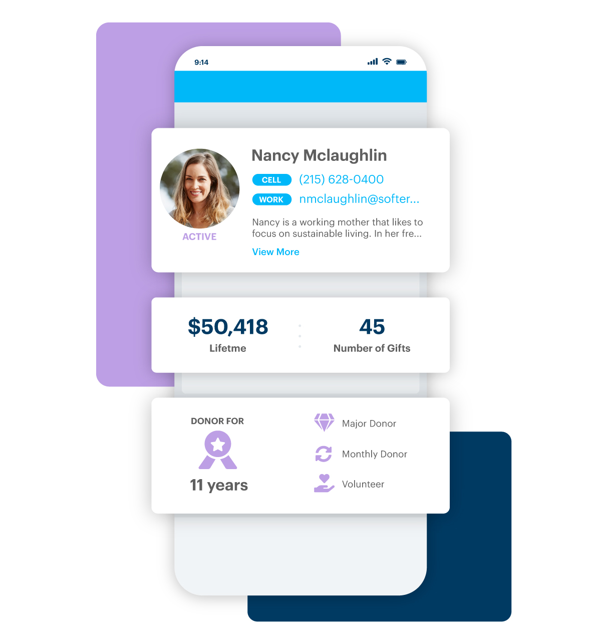 DonorPerfect Mobile App Donor Profile Mockup