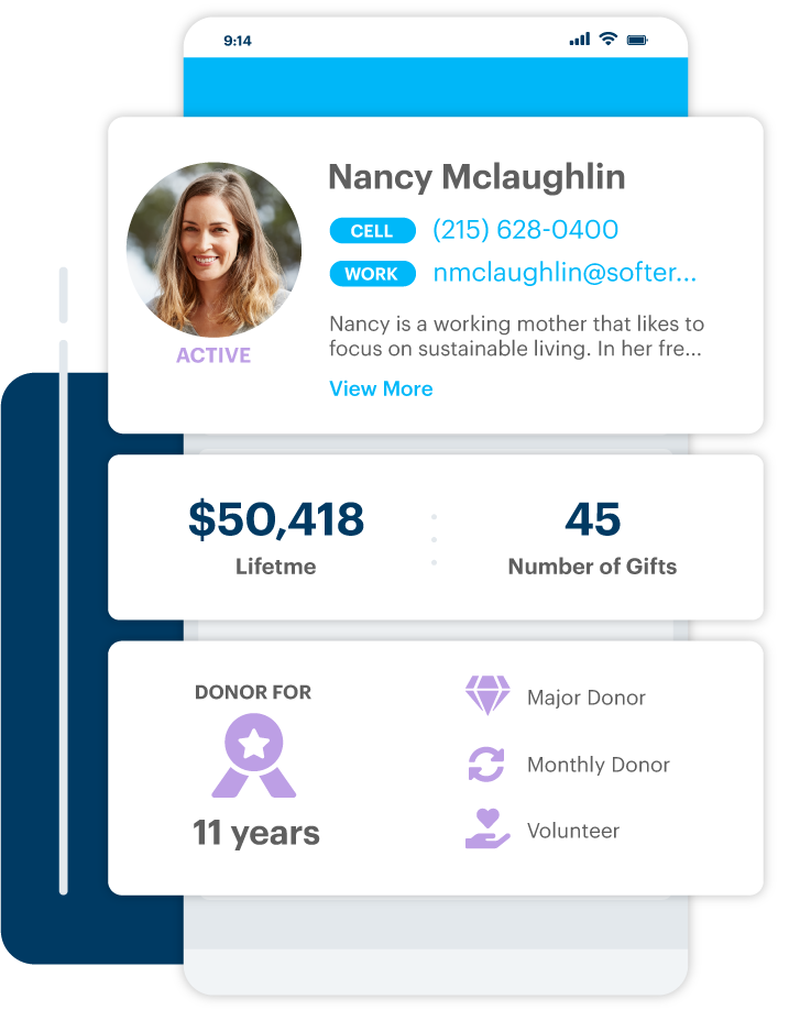 Mock up of the DonorPerfect donor profile on mobile.