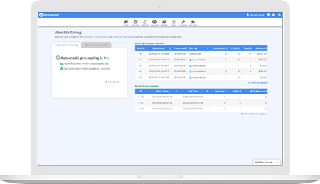 Reccurring monthly giving management center screenshot