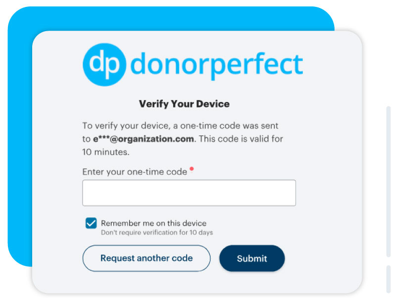 DonorPerfect Mulitfactor Authentication.