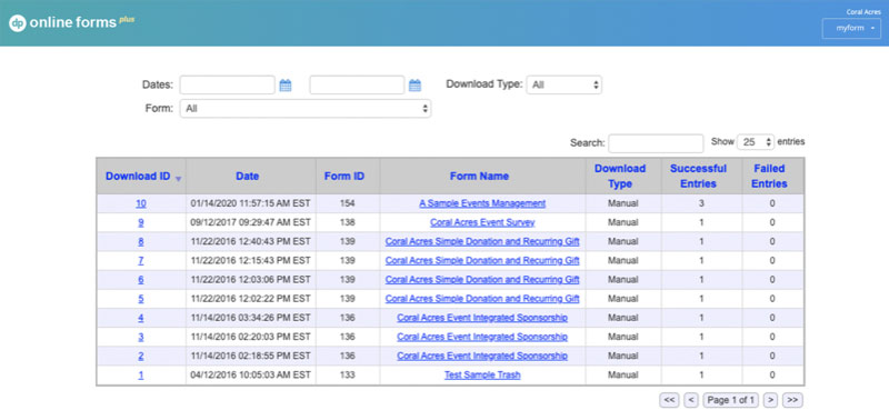 How can I see what's already been downloaded from my Online Forms?