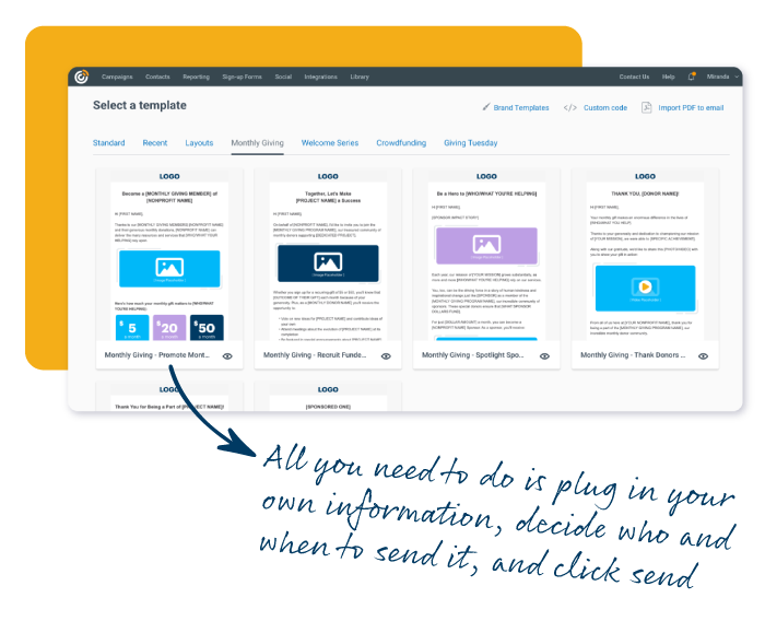 Constant Contact callout showing DonorPerfect Email Templates