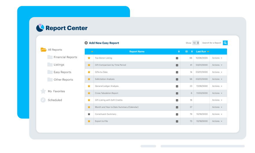 Fundraising CRM Report Center Screenshot