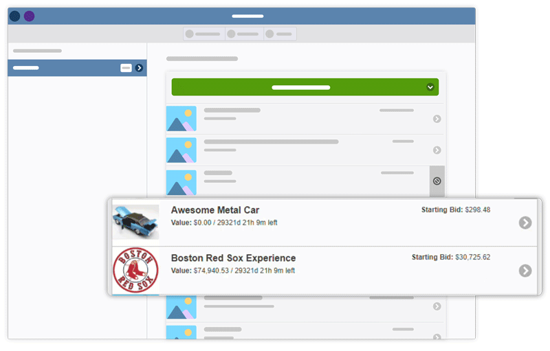 Screenshot of example virtual auction page for nonprofit gala