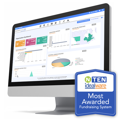 NTEN IdealWare Most Awarded Fundraising Software Badge on DonorPerfect Desktop