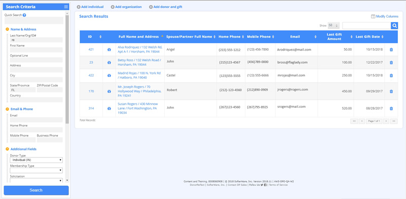 DonorPerfect’s improved Search feature helps you save time and manage donor information quickly and easily.