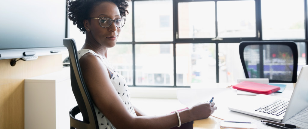 woman at work smiling