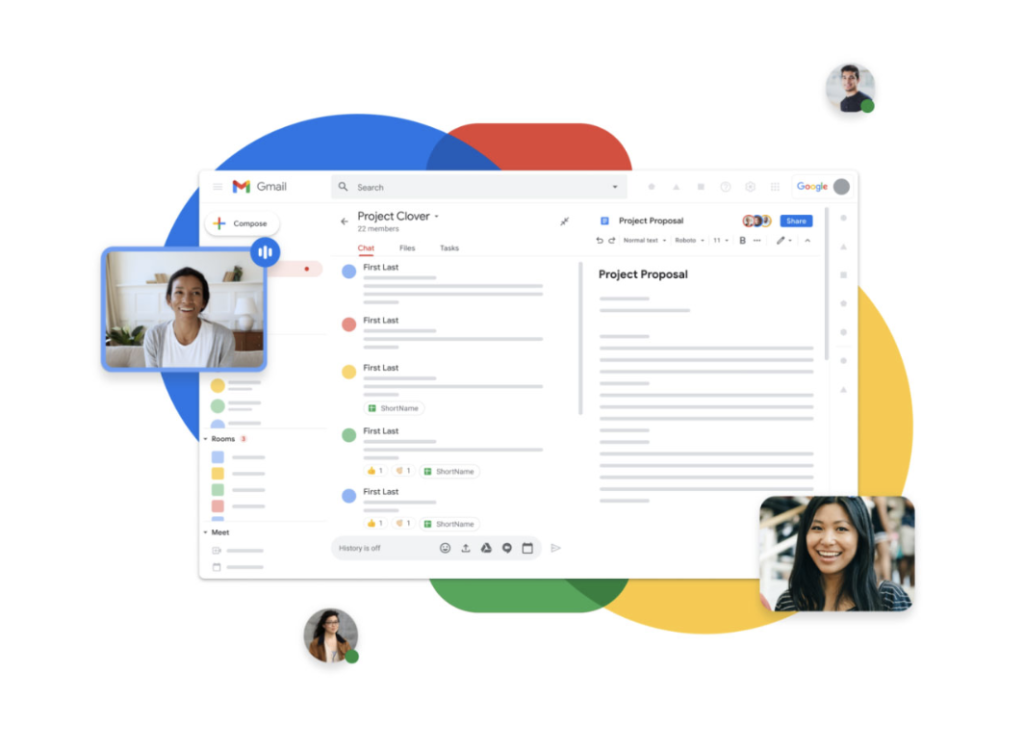 Image of the gmail with 4 images of people around it. 