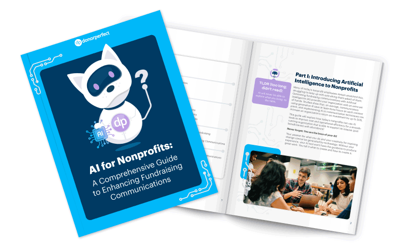 The AI for Nonprofits guide with a preview of the inside.