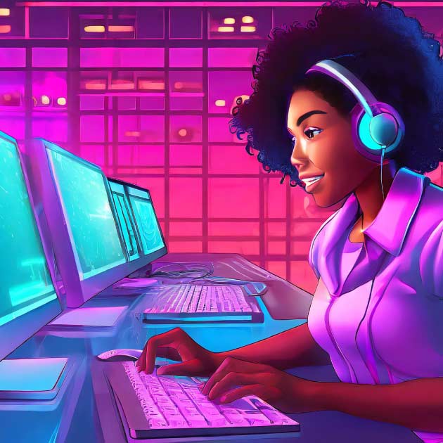 AI generated image of a woman working on a computer