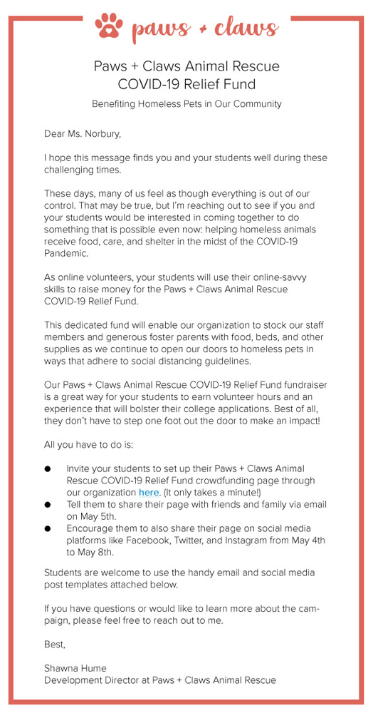 COVID crowdfunding email template