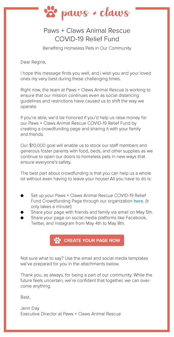 COVID crowdfunding email template
