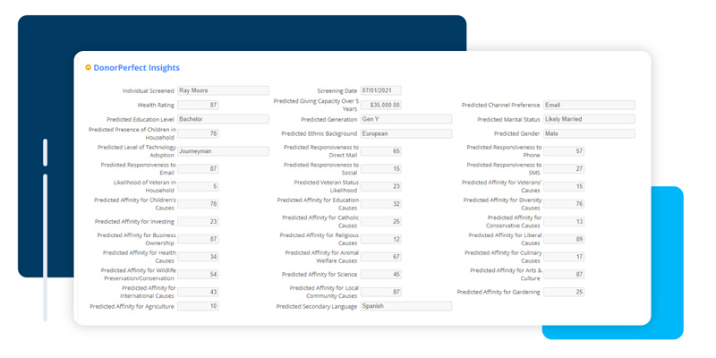 Screenshot of donor demographic profile