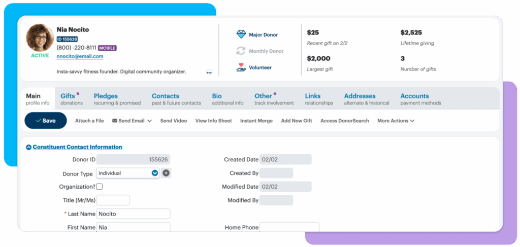 A preview of Donor Profiles.