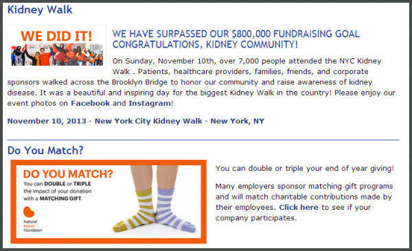 Matching Gift Newsletter National Kidney Foundation Example