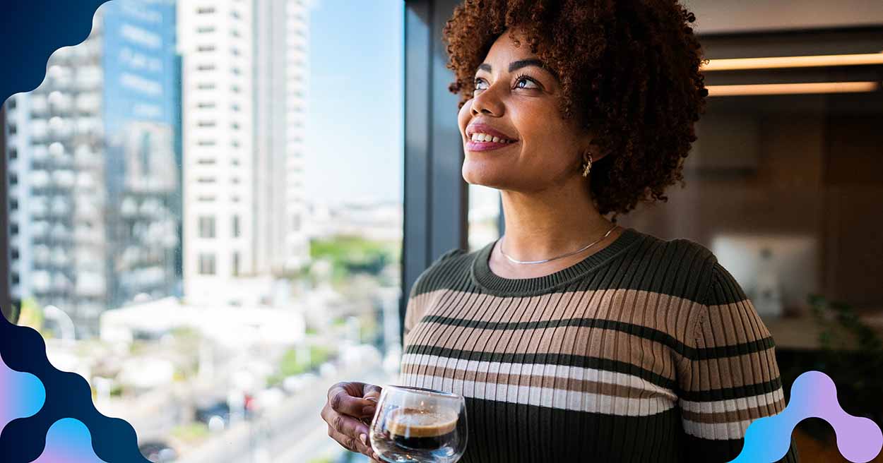 A woman thinking about mindfulness and alignment.