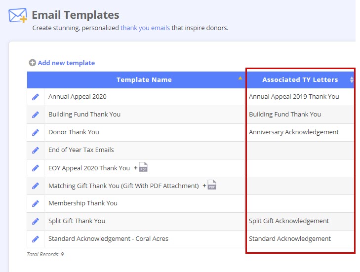 Associate your email templates with a thank-you code to make sure monthly giving receipts are sent automatically. 