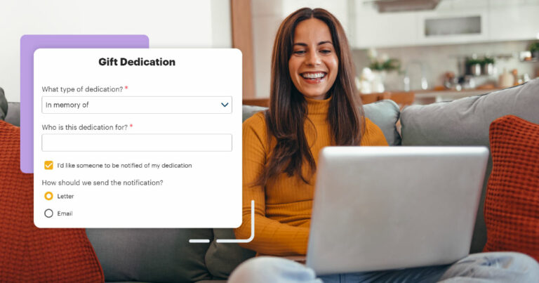 woman using DonorPerfect Online Forms to make a tribute donation