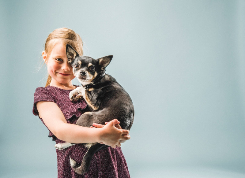 girl holding a dog