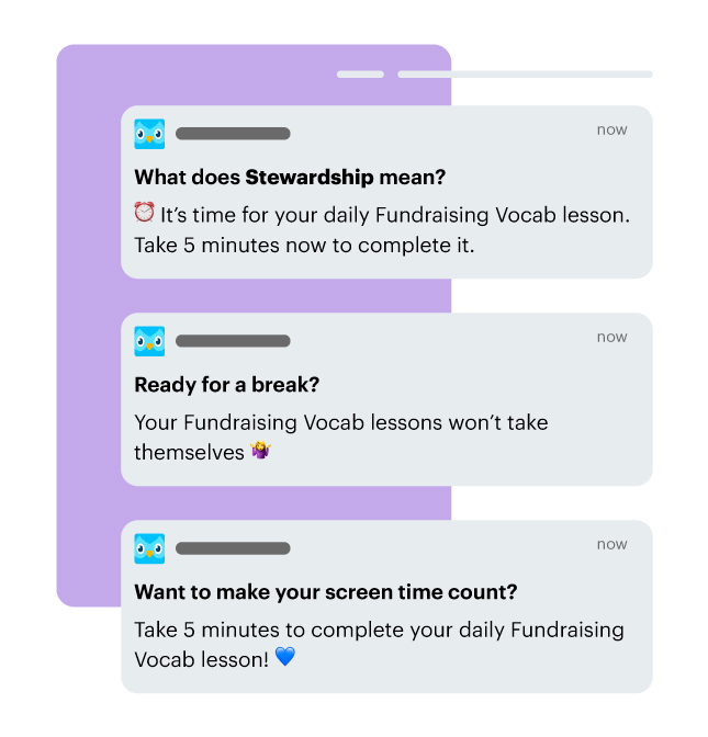 fake notifications about learning fundraising vocabulary