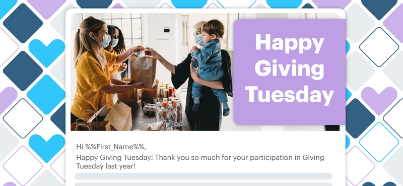 Example email with header image reading Happy Giving Tuesday and body text underneath.