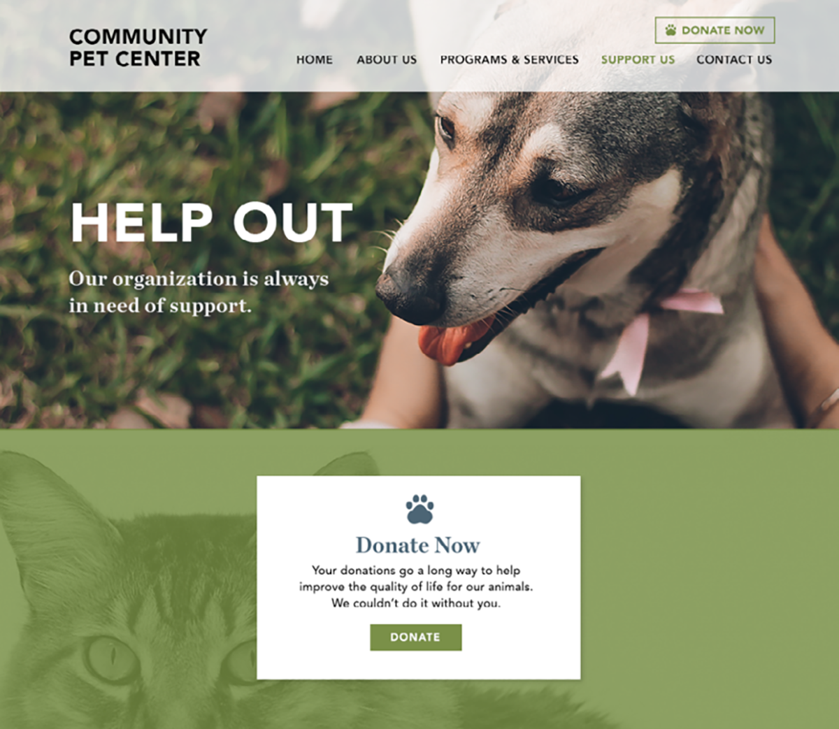 example of a Support Us page built using Constant Contact