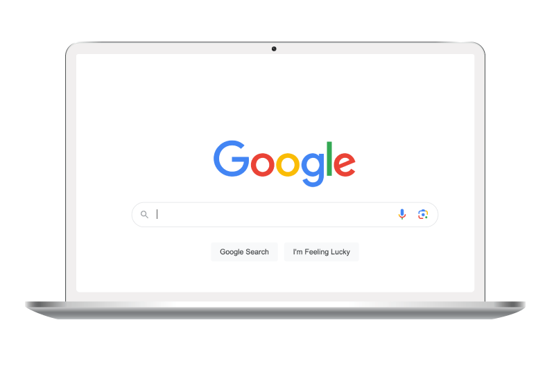 A laptop with a search engine open.