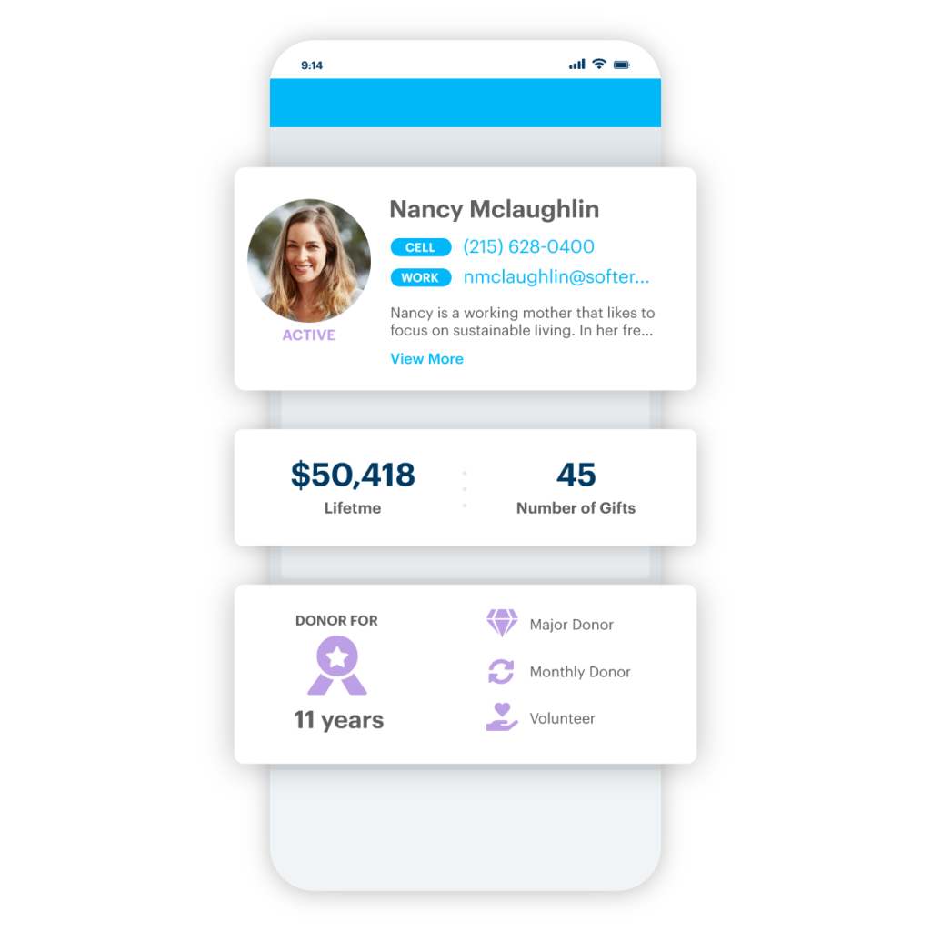 DonorPerfect Donor Profile on mobile app
